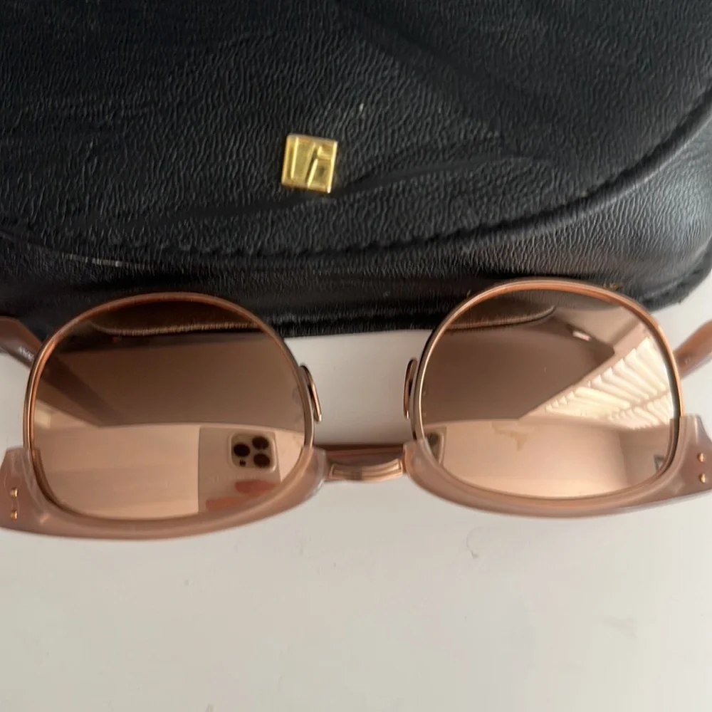 Linda Farrow Clubmaster 24k Rose Gold-Plated Pink Mirrored Sunglasses Square
